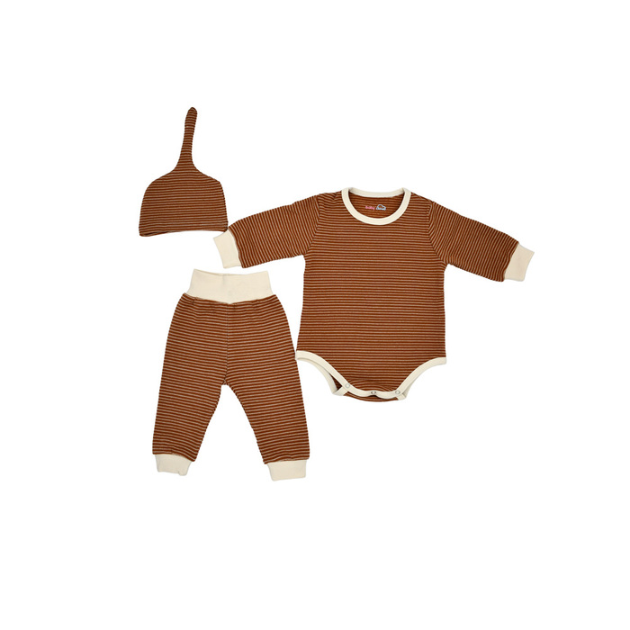  Body, pantaloni si caciula, 3 piese,   BabyCloud, Maro caramel, 74 cm