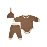 Body, pantaloni si caciula, 3 piese, BabyCloud, Maro inchis, 74 cm