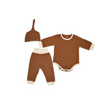 Body, pantaloni si caciula, 3 piese, BabyCloud, Maro caramel, 100 cm