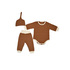 Body, pantaloni si caciula, 3 piese, BabyCloud, Maro caramel, 80 cm